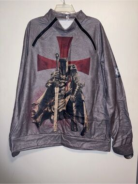 Men Pullover Sweatshirt Knight Templar Cross Gray Soft LightWeight 3XL